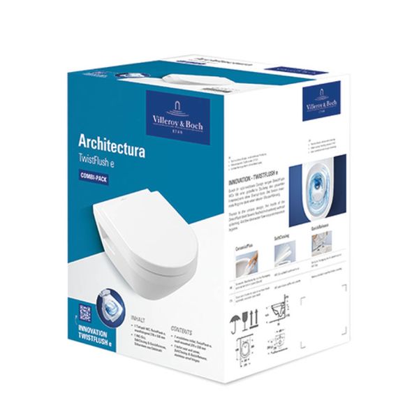 Villeroy&Boch Architectura Wand-Tiefspül-WC mit TwistFlush[e³], WC-Sitz SoftClose, Combi-Pack, weiß 5684CL01