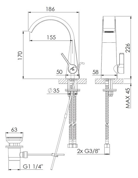 Steinberg Serie 280 Waschtisch-Einhebelmischer mit Ablaufgarnitur, matt black