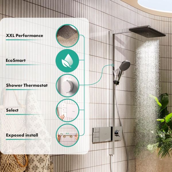 hansgrohe Raindance Alive Q Duschsystem 210/340 2 Strahlarten mit ShowerSelect Comfort, weiß matt