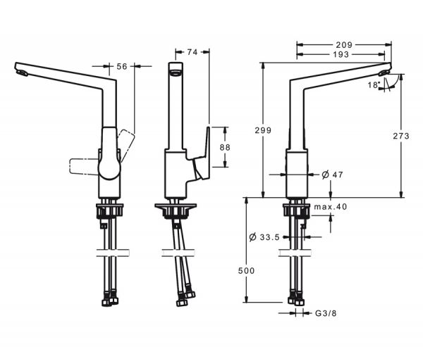 Hansa Hansatwist Spültisch-Einhand-Einlochbatterie, schwenkbar, Bügelhebel, chrom