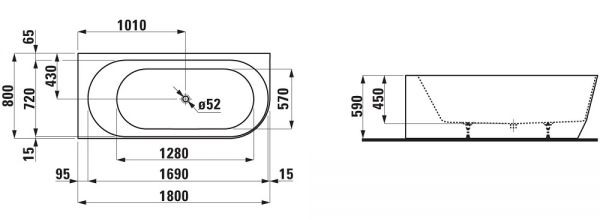 Laufen Pro Einbau-Badewanne 180x80cm, Eckversion links, weiß