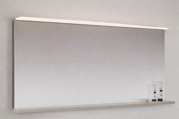 Burgbad Sinea 3.0 Spiegel 140x65cm mit horizontaler LED-Beleuchtung & Ablage, Ausführung links, veloursgrau matt SHGW140L