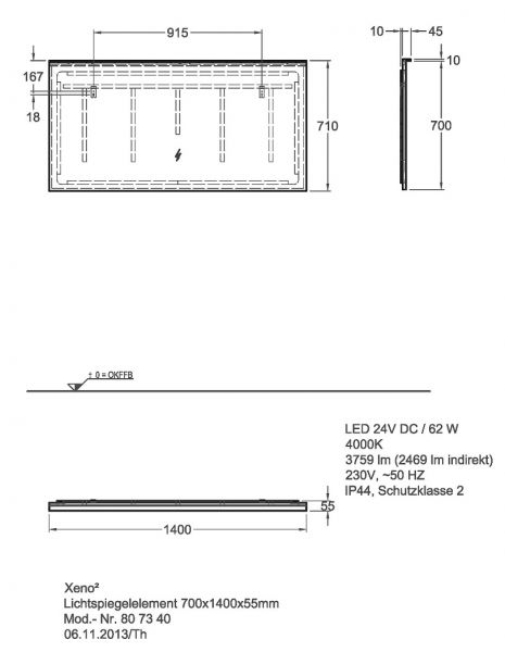 Geberit Xeno² Lichtspiegelelement 140x71cm