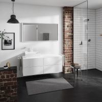 Vorschau: Hansgrohe Xevolos E Unterschrank 137cm für Aufsatzwaschtisch links mit Konsole, 4 Schubkästen