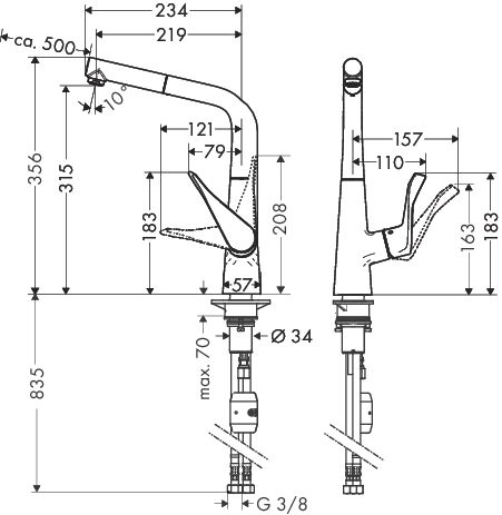 Hansgrohe Metris M71 Einhebel-Küchenmischer 320 mit Ausziehauslauf, edelstahl finish