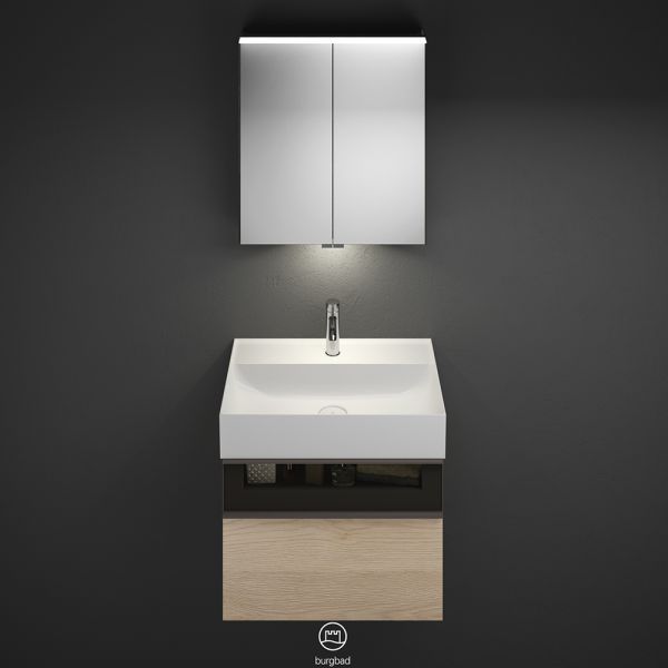 Burgbad Yumo Badmöbel-Set 66cm, Spiegelschrank, Waschtisch mit Unterschrank inkl. LED-Beleuchtung