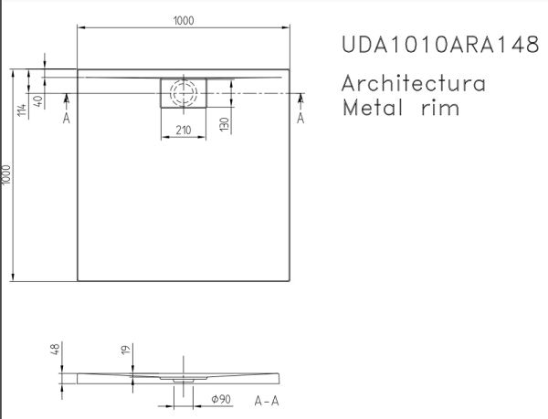Villeroy&Boch Architectura MetalRim Duschwanne inkl. Antirutsch (VILBOGRIP),100x100cm,weiß UDA1010ARA148GV-01