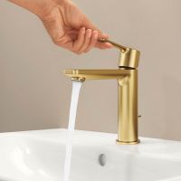 Grohe Lineare Badarmatur S-Size, Zugstangen-Ablaufgarnitur, wassersparend, cool sunrise gebürstet 32114GN1