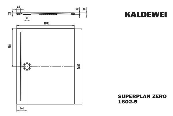 Kaldewei Superplan Zero bodenebene Duschfläche 100x160cm, mit Wannenträger extraflach, Mod.1602-5