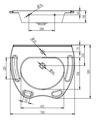 Avenarius free living! barrierefreier Mineralguß-Waschtisch 70x58cm, weiß