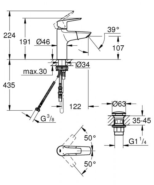 Grohe Start Waschtischarmatur M-Size mit herausziehbarem Auslauf, chrom