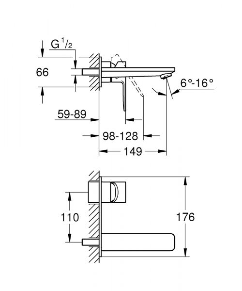 Grohe Lineare 2-Loch-Waschtischbatterie, Ausladung 149mm, wassersparend, supersteel