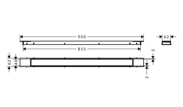 Hansgrohe RainDrain Match Plus Fertigset Duschrinne 90cm, höhenverstell. Rahmen, edelstahl gebürstet