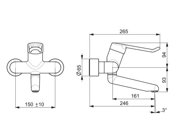 Hansa Hansamedipro Waschtisch-Einhand-Wandbatterie, Bügelhebel, 246mm, chrom