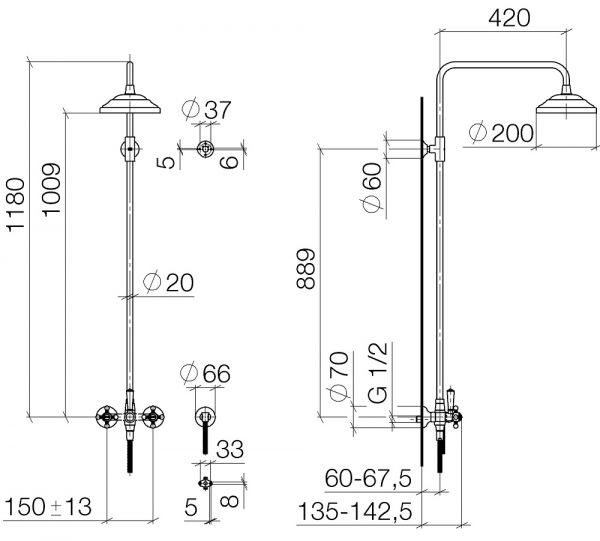 Dornbracht Madison Showerpipe mit Brausebatterie, dark platinum gebürstet