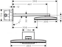 Vorschau: Axor ShowerSolutions Kopfbrause 460/300 3jet mit Brausearm und eckiger Rosette