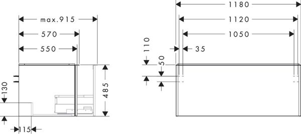 Hansgrohe Xelu Q Waschtischunterschrank 118x55cm für Aufsatzwaschtisch, 1 Schubkasten