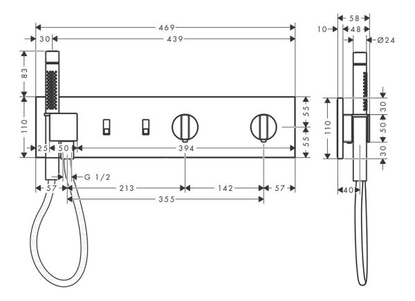 Axor ShowerComposition Thermostatmodul 470/110 Unterputz für 2 Verbraucher, mit Stabhandbrause, chrom 12571000