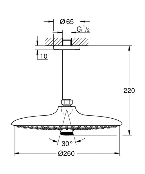 Grohe Euphoria 260 Kopfbrauseset Deckenauslass 142 mm 3 Strahlarten, EcoJoy 9,5 l/min, chrom