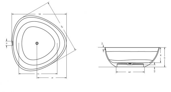 RIHO Solid Surface Oviedo freistehende Badewanne 160x160x160cm, seidenmatt weiß