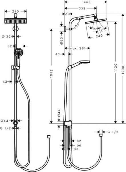 Hansgrohe Crometta E 240 1jet Showerpipe Reno EcoSmart 9 l/min, chrom