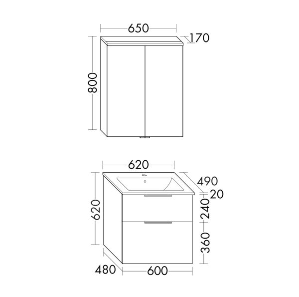 Burgbad Eqio Slim Badmöbel-Set 65cm, LED-Spiegelschrank, Waschtisch, Unterschrank SHCP062 