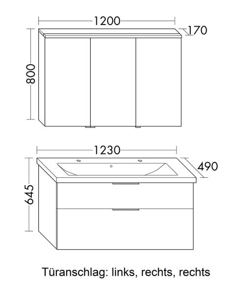 Burgbad Eqio Badmöbel-Set 123cm, Spiegelschrank, Keramik-Doppelwaschtisch und WT-Unterschrank