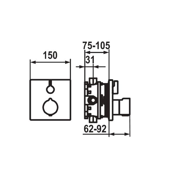 KWC Fertigmontageset Thermostat Mischer, Unterputz, chrom, 21.004.801.000, tech. Zeich.