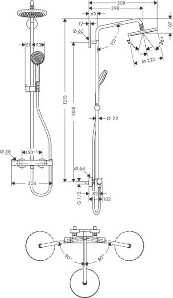 Hansgrohe Croma Showerpipe 220 1jet mit Thermostat, chrom 27185000 1