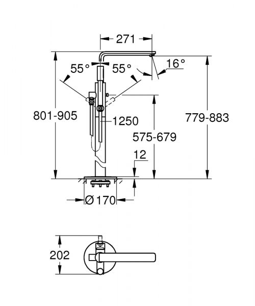 Grohe Lineare Einhand-Wannenbatterie, Bodenmontage