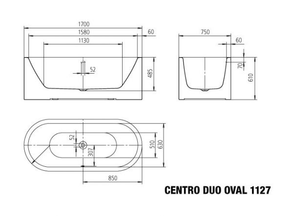 Kaldewei Meisterstück Centro Duo Oval freistehende Badewanne 170x75cm, weiß mit Perl-Effekt Mod.1127