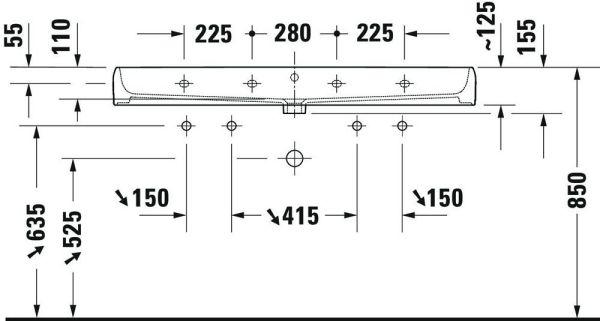 Duravit Qatego Aufsatz-Waschtisch 120x47cm mit 2 Hahnlöchern, geschliffen, weiß