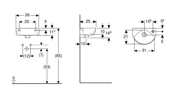 Geberit Renova Handwaschbecken verkürzte Ausladung, 36x25cm, weiß 500374011_2