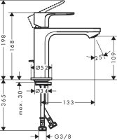 Vorschau: Hansgrohe Rebris E Einhebel-Waschtischarmatur 110 CoolStart m. Zugstangen-Ablaufgarni., schwarz matt 72559670