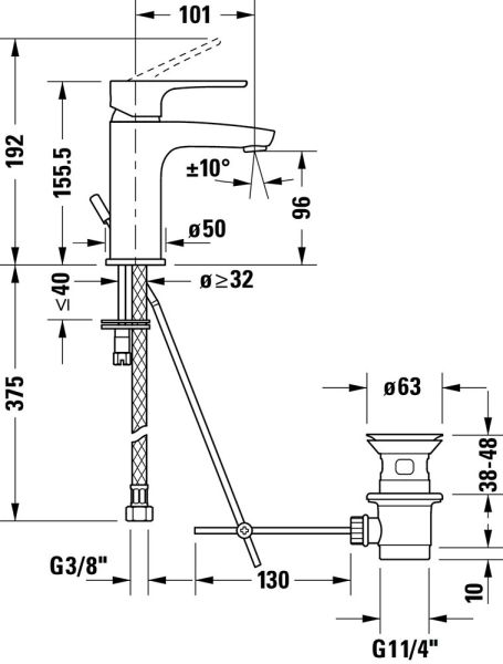 Duravit B.1 Einhebel-Waschtischmischer S mit Zugstangen-Ablaufgarnitur, chrom