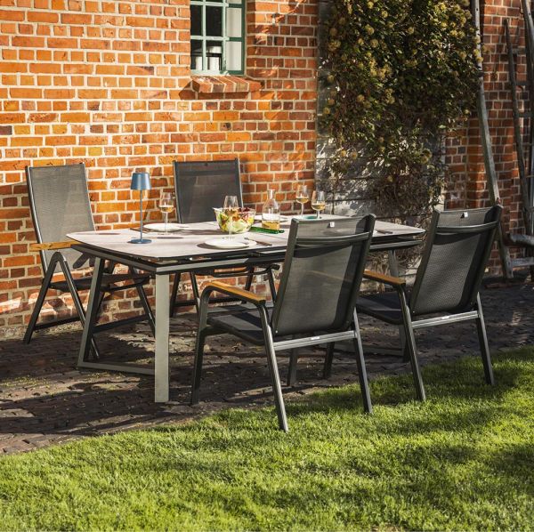 KETTLER BASIC PLUS Multipositionssessel mit Armlehne aus Teak-Holz, anthrazit