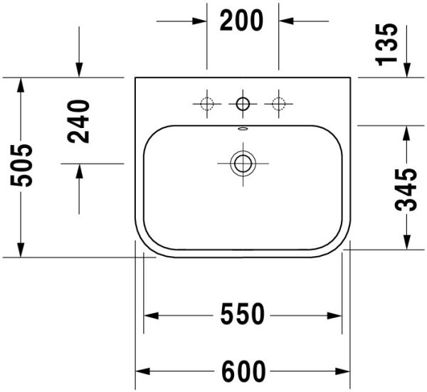 Duravit Happy D.2 Waschtisch rechteckig 60x50,5cm, mit Hahnloch und Überlauf, weiß 2318600000