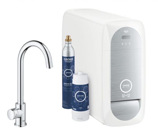 Grohe Blue Home Mono Armatur mit Filterfunktion, Bluetooth und WIFI, Starter Kit, C-Auslauf 31498001 chrom