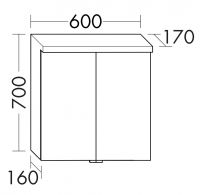 Burgbad Lin20 Spiegelschrank mit horizontaler LED-Beleuchtung und 2 Spiegeltüren, dimmbar, 60x70cm SPQK060F5351