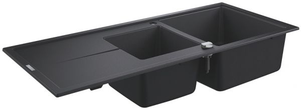 Grohe K400 80-C Küchenspüle mit Abtropffläche und Doppelbecken 116x50cm aus Komposit, granit schwarz 31643AP0