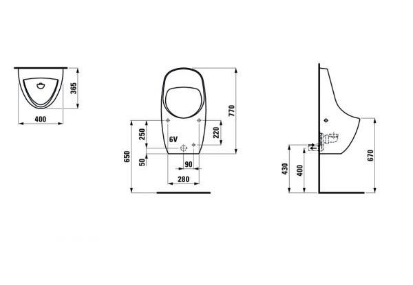 Laufen Tamaro VS Absauge-Urinal mit elektronischer Steuerung, Batteriebetrieb, Zulauf innen, weiß