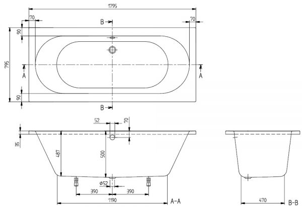 Villeroy&Boch O.Novo Rechteck-Badewanne 180x80cm