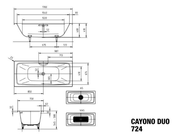 Kaldewei Cayono Duo Badewanne 170x75cm Mod. 724
