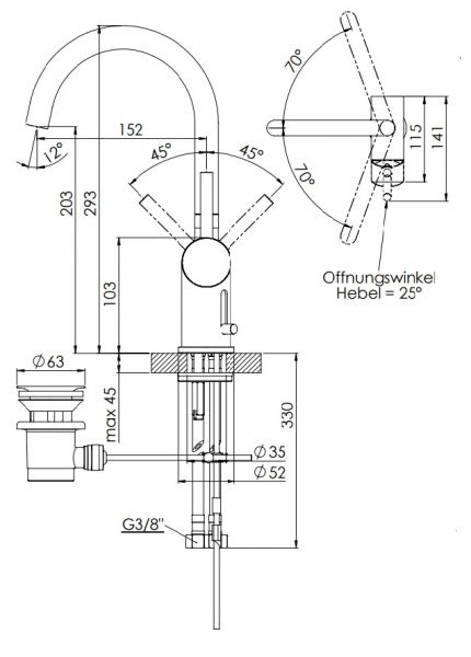 Steinberg Serie 100 Waschtisch-Einhebelmischer mit Ablaufgarn. 1 14, rosè gold 1001500RG