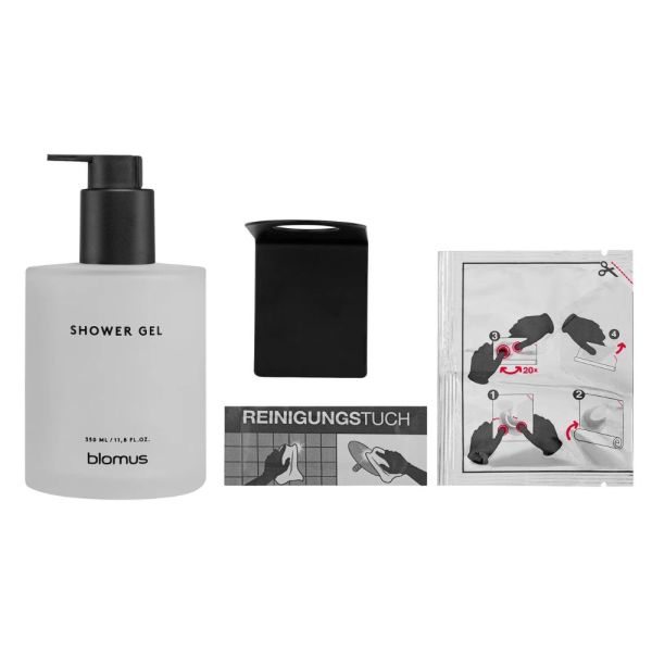 blomus KIREI Glasflasche für Duschgel inkl. Klebeset 350ml, weiß