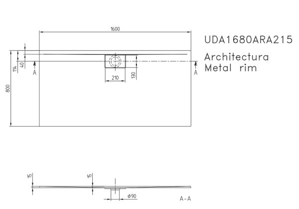 Villeroy&Boch Architectura MetalRim Duschwanne inkl. Antirutsch (VILBOGRIP),160x80cm, weiß UDA1680ARA215GV-01