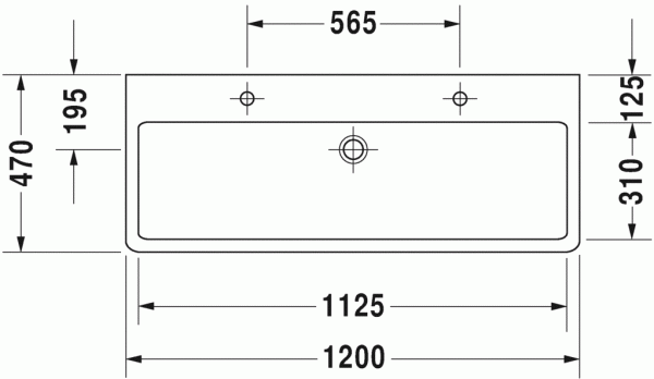 Duravit Vero Waschtisch 120x47cm, 2 Hahnlöcher, mit Überlauf, weiß