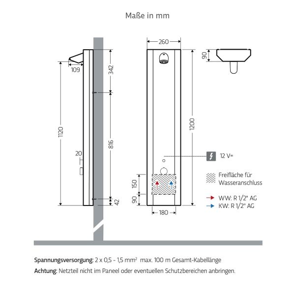 WimTec PROOF P6 Duschpaneel 12V Netzbetrieb, edelstahl
