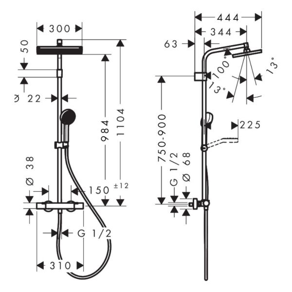hansgrohe Activera Q Duschsystem 290 1jet mit EcoSmart & Ecostat Fine, chrom