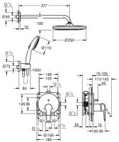 Vorschau: Grohe Start Duschsystem rund mit Thermostat, Vitalio Start Kopfbrause, chrom 25292000